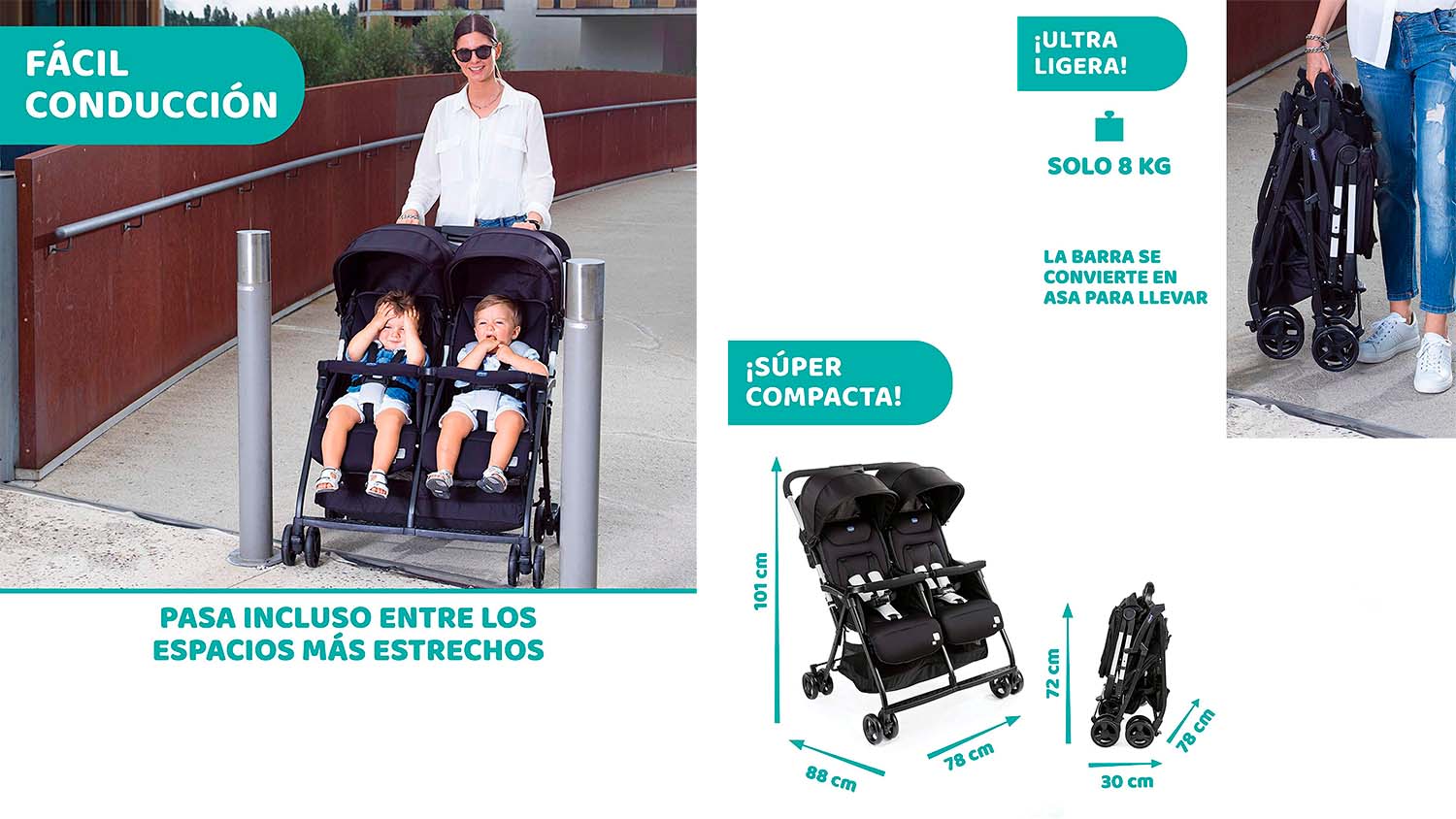 carro gemelar chicco OHlalà Twin
